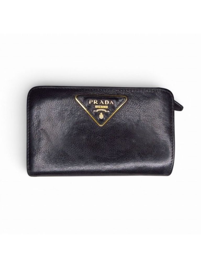 Prada Bifold Wallet Triangle Plate Leather Black